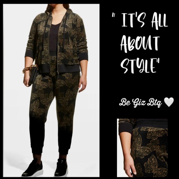 NWT Johnny Was Zuri Velour Sweatpants Black & Butterflies Plus 1X - Picture 3 of 15